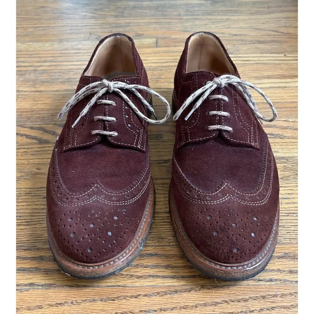 BRUNELLO CUCINELLI Maroon Suede Oxford Wingtip Brogue Derby Shoes  Mens Size 43